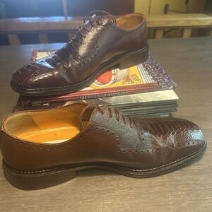 Mezlan 'Taranto' Ostrich Leather Dress Shoes Size 10.5 Bike Toe Brown NICE